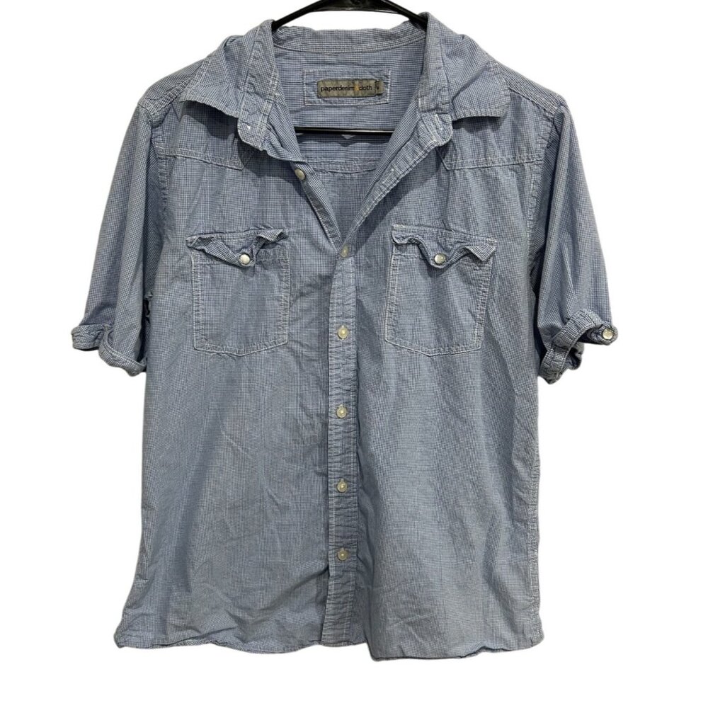 Paperdenim & Cloth Blue Gingham Short Sleeve Western Button Down Shirt Medium